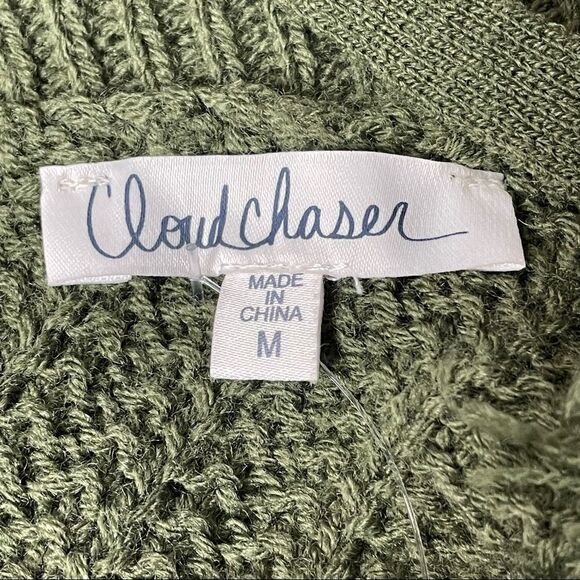 Cloud Chaser Solid Green V Neck Distressed Knitted Oversized Sweater size M - Picture 7 of 11